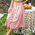 thumbnail image 3 of Falda larga plisada de talle alto con botones delanteros, falda plisada de Color puro para mujer, citas, 3 of 6