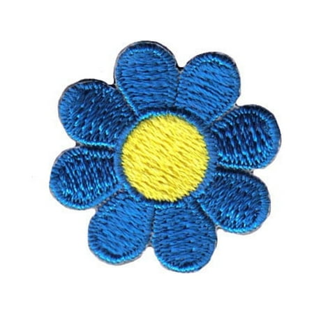 1" Daisy Blue Petals Yellow Center Patch Flower Embroidered Iron On Applique