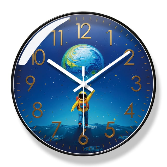 Reloj de pared con diseño de astronauta para habitación infantil, silencioso, no hace tictac