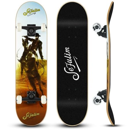 Sefulim Planche à Roulettes Complète 31 X 8 Pouces 7 Couches Érable Canadien Double Kick Deck Concave Cruiser Trick Planche à Roulettes pour Garçons Filles Ados Adultes Débutant