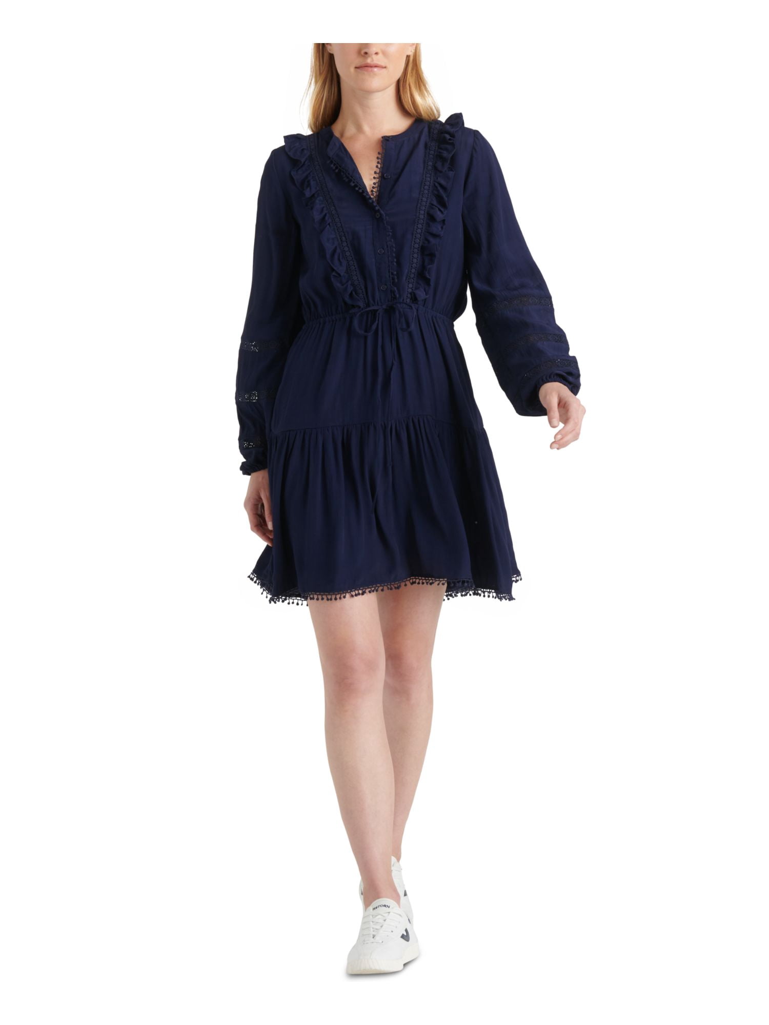 Navy Lace Ruffled Fit + Flare Dress XL 