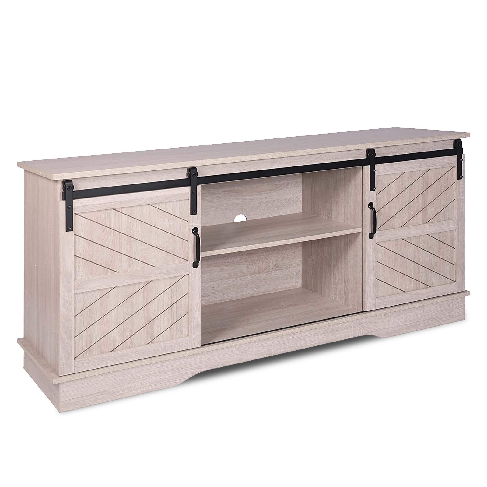 ENSTVER 58 inch Modern Farmhouse Wood TV Stand with Sliding Barn Door