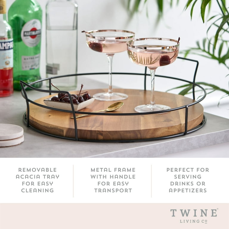 Twine Acacia Wood Cocktail Tray, Outdoor Entertaining, Easy Carry Handles,  Removable Frame, Drink and Appetizer Tray, Set of 1 – Twine Living