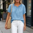 thumbnail image 6 of GUACER Women's Cotton Linen Ruffle Neck Short Sleeve Tops Loose Fit Summer Blouses for Casual & Beach, 6 of 7