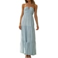 thumbnail image 1 of ZAXARRA Robe Longue Ligne A pour Femmes Couleur Unie Col Licou Sans Manches Dos Nu Robe d'Été Décontractée pour Fête à la Plage, 1 of 6