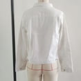 thumbnail image 5 of Brnmxoke Cropped Denim Jacket Woman Casual Collared Long Sleeve Jean Jackets Stretchy Button Dowdown Distressed Outerwear Tops with Pockets White,XL, 5 of 9