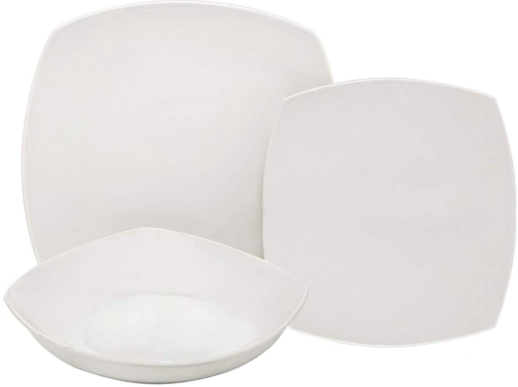 Melange 18Piece Square Porcelain Dinnerware Set (White) Service for