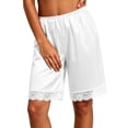 thumbnail image 2 of Women Culotte Shorts Lace Satin Bloomer Pettipants | Half Under Dresses Elastic Waist Lace Hem Short Bloomers Pants Silk Liner Culottes Pantaloons for Under Skirt, 2 of 10