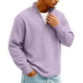 thumbnail image 3 of Men's Vintage Waffle Knit Long Sleeve Zip Up Stand Collar Casual Shirt for Spring Fall Street Fashion,Purple,5XL, 3 of 7