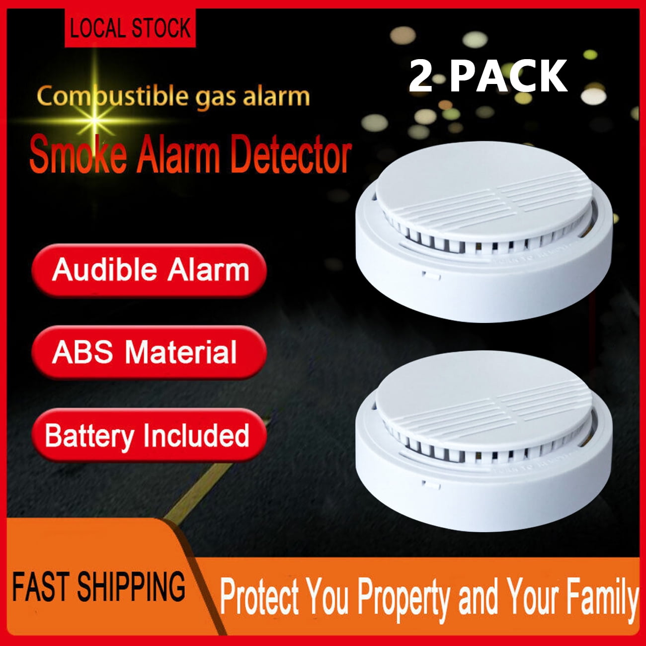 2 Pack Smoke Detector Home Security Sensor Alert Alarm