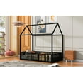 thumbnail image 4 of DreamBuck Twin size House Bed for Montessori Floor Bed with Door and Fence, Metal House Floor Bed for Boys, Girls, , Full Bed Frame for Playhouse, No Box Spring Needed, Black, 4 of 9