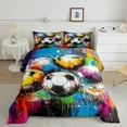 thumbnail image 3 of Feelyou Cartoon Football Print Bedding Comforter Set, Fashion Splatter Artwork Twin Comforter Sets, Teens Kids Girls Boys Reversible Bedding Set, Lightweight Room Decor, 2pcs, 3 of 9