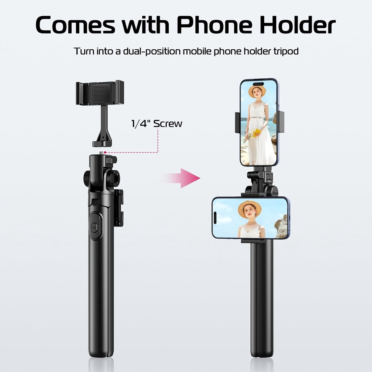 Ulanzi MT-70 Extendable Tripod,63" Selfie Stick Vlog Tripod Stand With 2 Phone Clips for Smartphone Camera