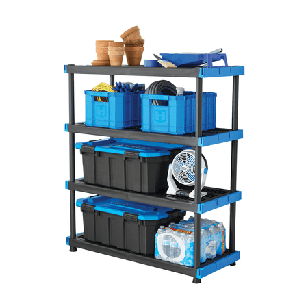 4-Tier 20"x48" Interlocking Plastic Shelf Unit 800 Lbs Capacity Adjustable Feet