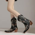 thumbnail image 3 of Women's Embroidered Western Cowboy Boots Pointed Toe Mid Calf Cowgirl Booties Knee Length Wide Calf Riding Boots Black 8.5, 3 of 7