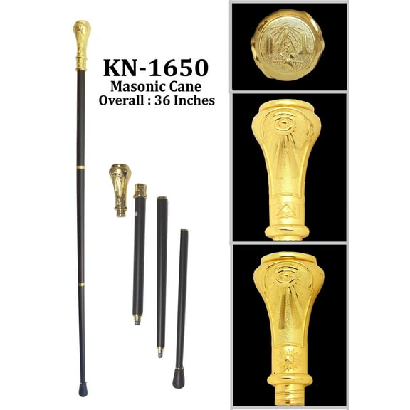 Classy Freemason Walking Stick Cane With Engraved Masonic Symbols On Handle