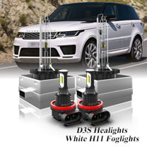 For Range Rover Sport 2010-2018 White Front HID Headlight High-Low   LED Fog Light Bulbs