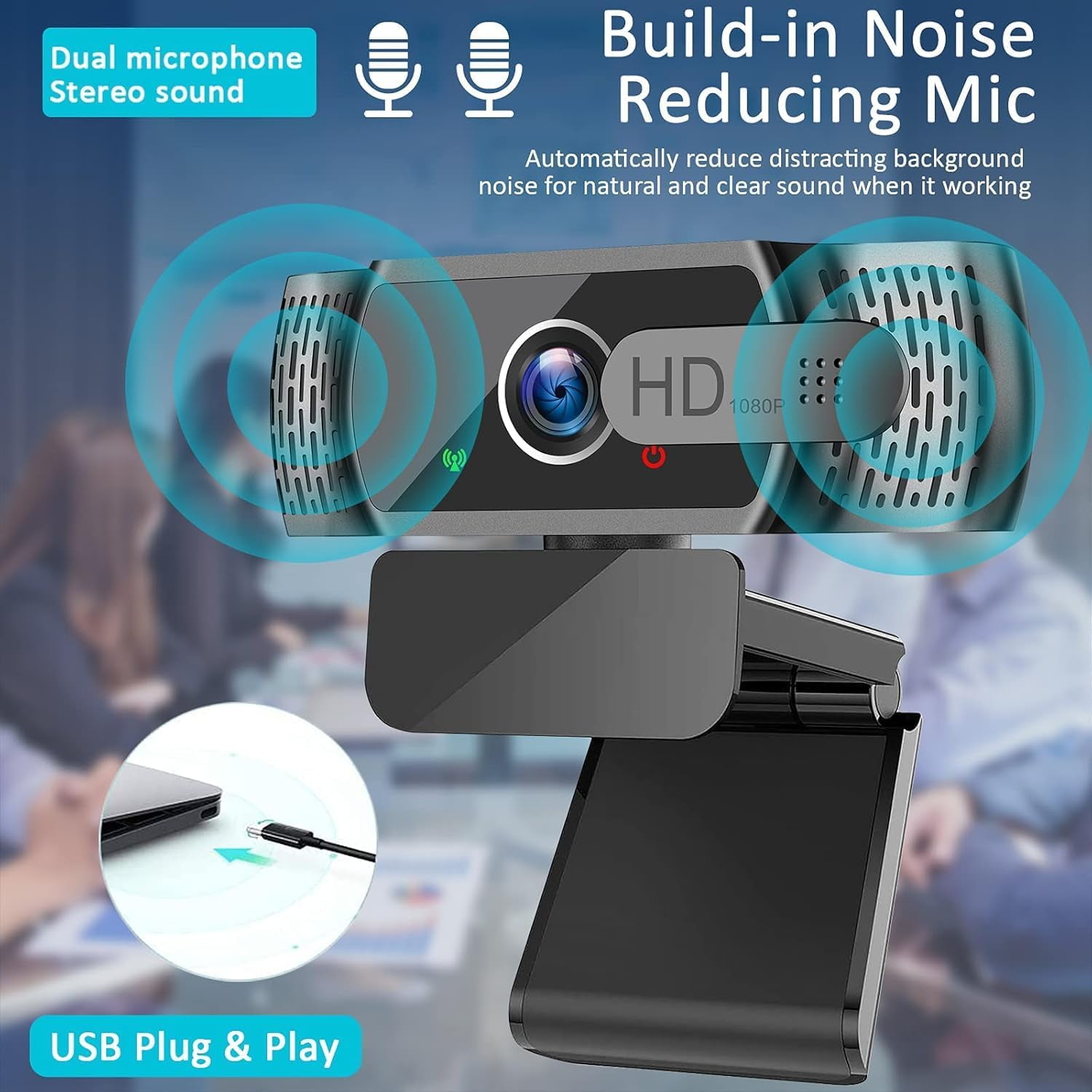 Webcam for PC with Microphone - 1080P FHD Webcam with Privacy Cover, Plug and Play USB Web Camera for Desktop & Laptop Conference, Meeting, Zoom, Skype, Facetime, Windows, Linux, and macOS