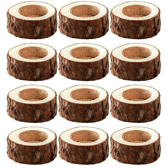 Topboutique Wooden Candle Holders 12 Pcs Tea Light Holder Votive Candle Holder Wood Candle Stand Base Wooden Candlestick Crafts for Home Wedding Party Birthday Holiday Decoration,2.4 x 1 inch