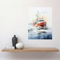 thumbnail image 2 of Trawler Fishing Boat Watercolour Painting Red Blue Rough Sea Fishermen Waves Seascape Large Wall Art Poster Print Thick Paper 18X24 Inch, 2 of 5