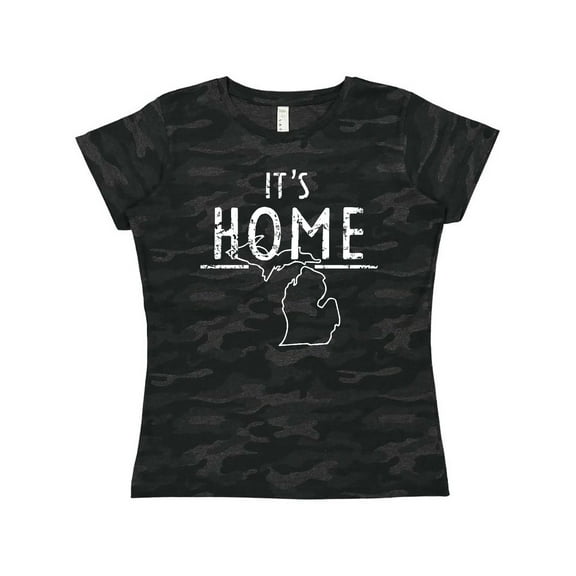 Inktastic It's Home- State of Michigan Outline Distressed Text Women's T-Shirt