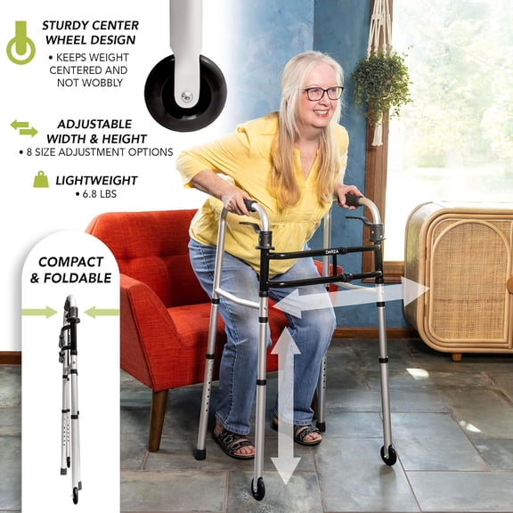 Narrow Walkers with Storage Bag - Width and Height Adjustable Walker, Lightweight Folding Walkers for Seniors Handicapped & Disabled, Up to 350 lbs