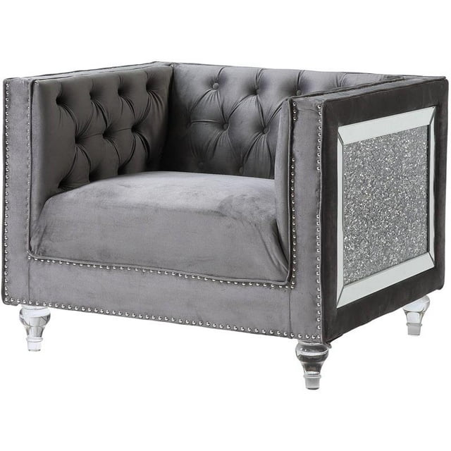 ACME HeiberoII Chaise Rembourrée en Velours Capitonné Gris