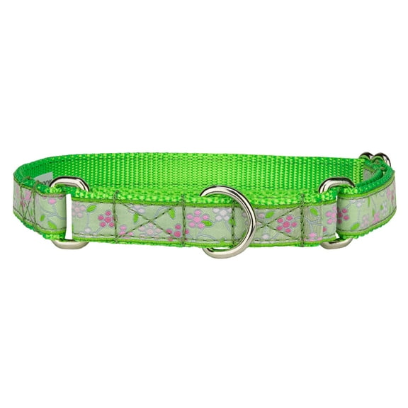 Fresh Spring Floral Woven Ribbon on Hot Lime Green Martingale Dog Collar Limited Edition