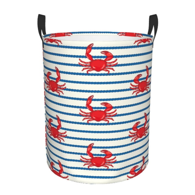 Fotbe Cute Red Crabs With Nautical Cesto de Ropa con Asas, Cesto Impermeable de Gran Capacidad, Bolsa de Lavado para Dormitorio, Cesto de Ropa con Ruedas y Asas-Small