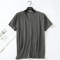 thumbnail image 4 of Mens Short Sleeve Tshirts Pajamas Nightwear Lightweight Sleepwear Cotton Long Loose Top V-Neck Oversized Summer Casual Nightshirts Price, product page £6.04 Dark Gray XXXL, 4 of 4