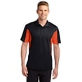 thumbnail image 1 of Sport-Tek ST655 Mens Side Blocked Polo Shirt - Black/ Deep Orange - XS, 1 of 2