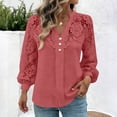 thumbnail image 5 of WMTBSRSW Womens Long Sleeve Shirts Trendy Lace Patchwork Dressy Blouse Lightwieght Work Casual Tops Watermelon Red Small, 5 of 9