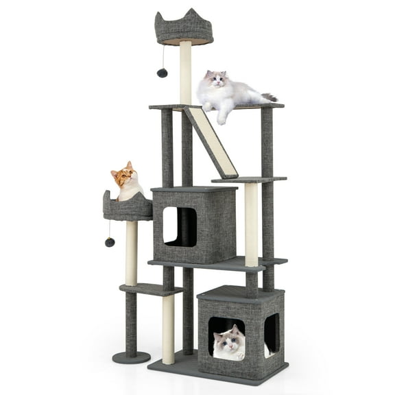 Gymax 71'' Tall Cat Tree for Indoor Cats Modern Multi-Level Cat Tower Activity Center