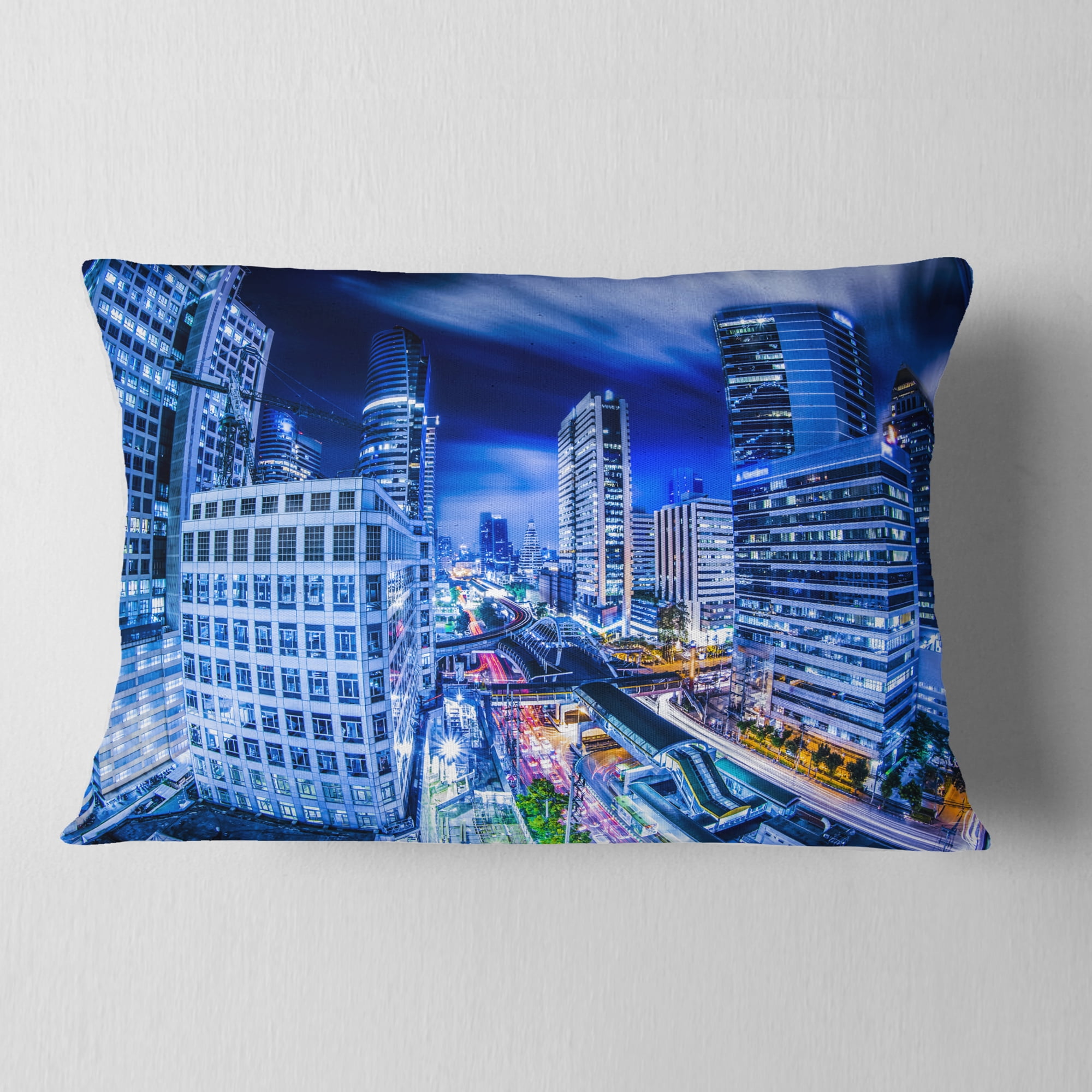 Designart Bangkok City Night View Cityscape - Photography Throw Pillow - 12x20