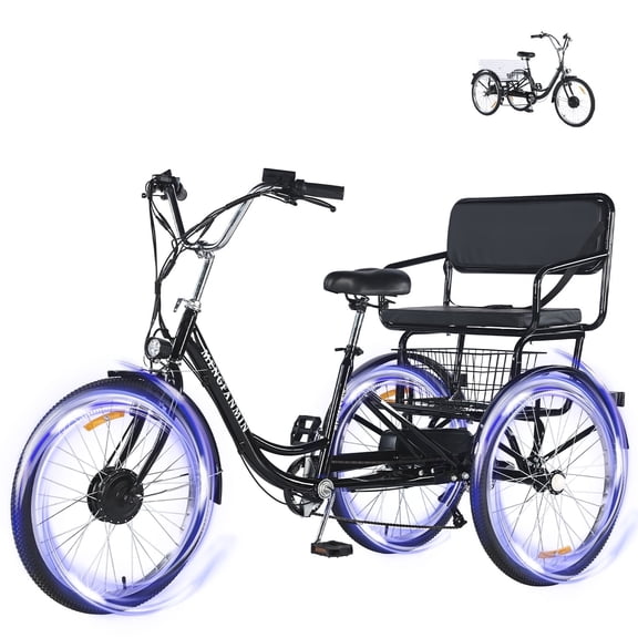 MENGFANMIN Electric Tricycle for Adults,3 Wheel Trike Ebike 24 Inch,700w Brushless Motor,36V13AH Li-Battery,Tricycles Up to 45 Miles with Seat and Baskets