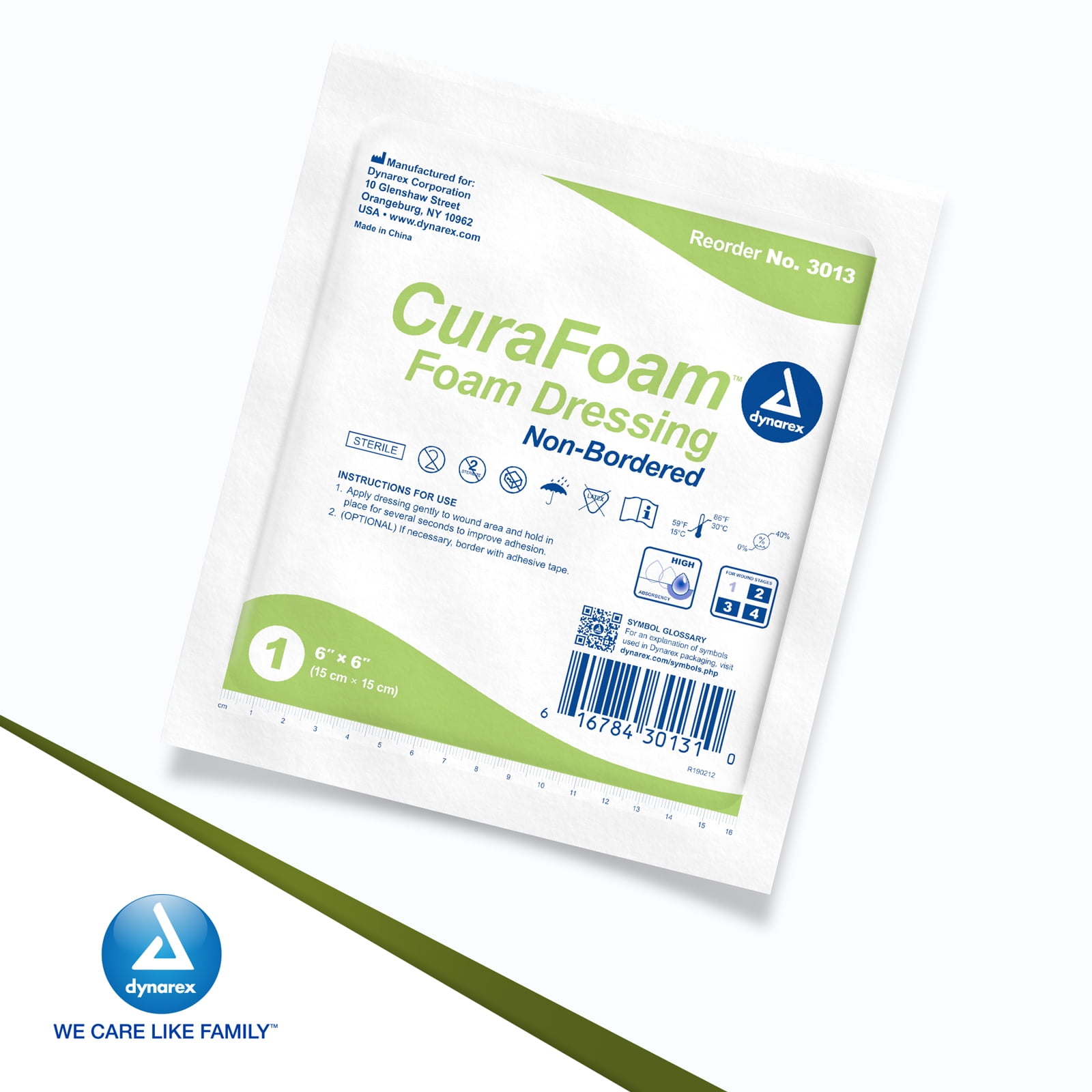 Dynarex CuraFoam Foam Dressings, Non-Bordered, Sterile, Provides Cushioned and Moist Wound Care, Used for Medium to Heavy Exuding Wounds, 6" x 6", 1 Box of 10 CuraFoam Dressings