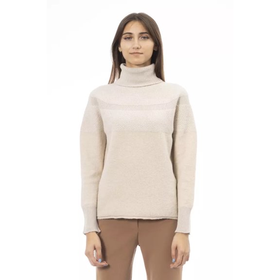 Alpha Studio Chic Beige Turtleneck Sweater with Luxe Blend