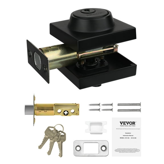 VEVOR Deadbolt Lock, Square Single Cylinder Dead Bolt, Keyed 1 Side, Fits Standard Size Interior and Exterior Doors, Full Metal, with 3 Keys, for Front Entry Door Residential Security, Matte Black