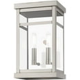 thumbnail image 3 of 7.5 inch 2 Light Brushed Nickel Outdoor Wall Lantern with Clear Glass Shade backed with Solid Brass material for patio, front porch, entryway and more, 3 of 6