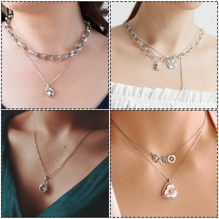Necklace Chains For Jewelry Making Fesorsi Silver Necklace Chain For Jewelry Making, 46ft 6 Style Rolled Steel DIY Jewelry Chain Roll Bracelet Bulk Link Plated Permanent For Stainless Steel Chain For Jewelry