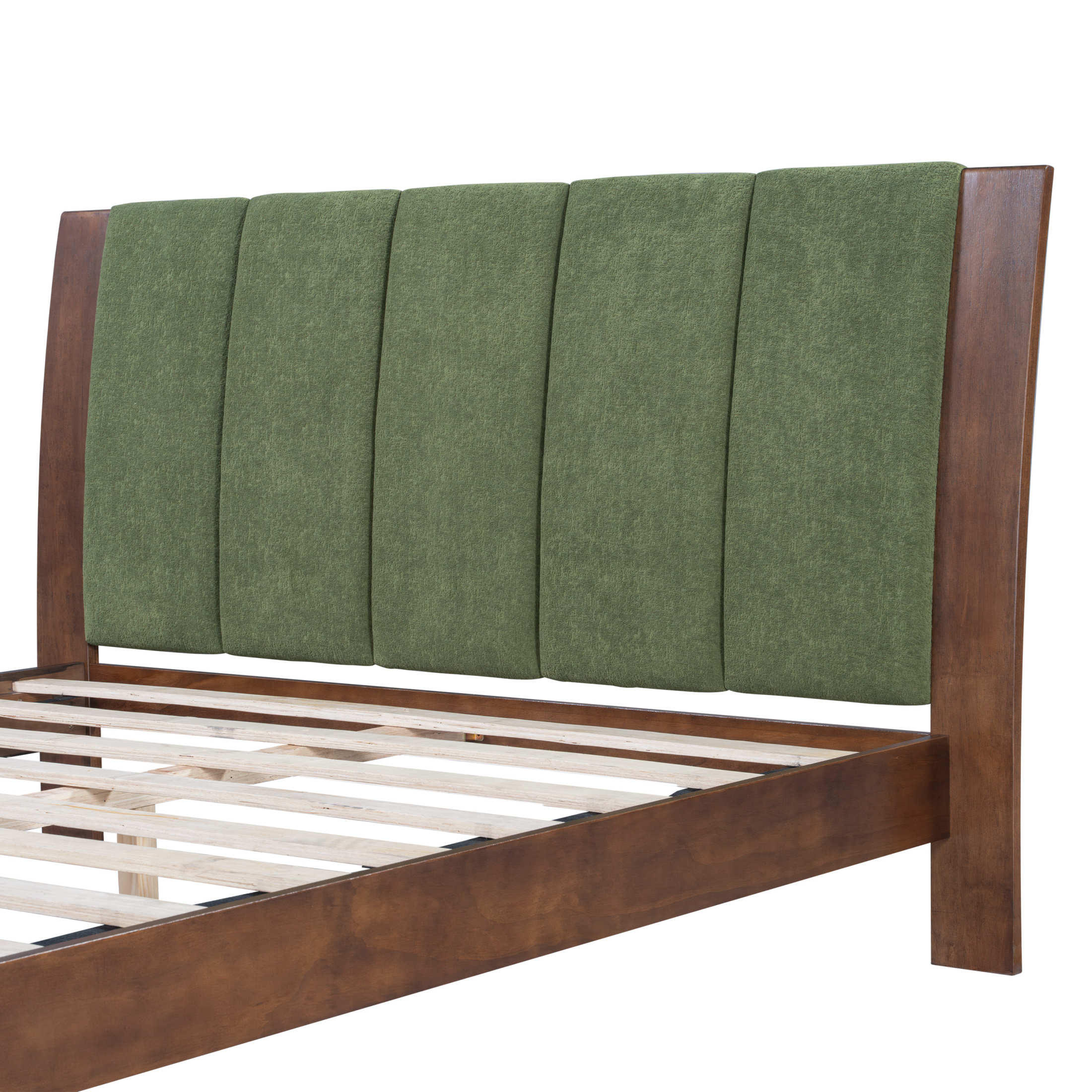 Christopher Knight Home Premium Pine Wood Queen Bed Frame with Headboard, Mid-Century Modern Design, Walnut+Green