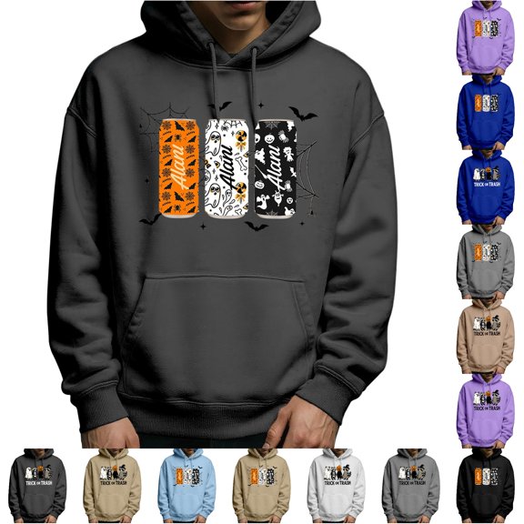 LIIPEE Halloween Graphic Hoodies For Men Long Sleeve Hooded Sweatshirts Male Autumn Winter Comfortable Versatile Pullover With Pockets,M