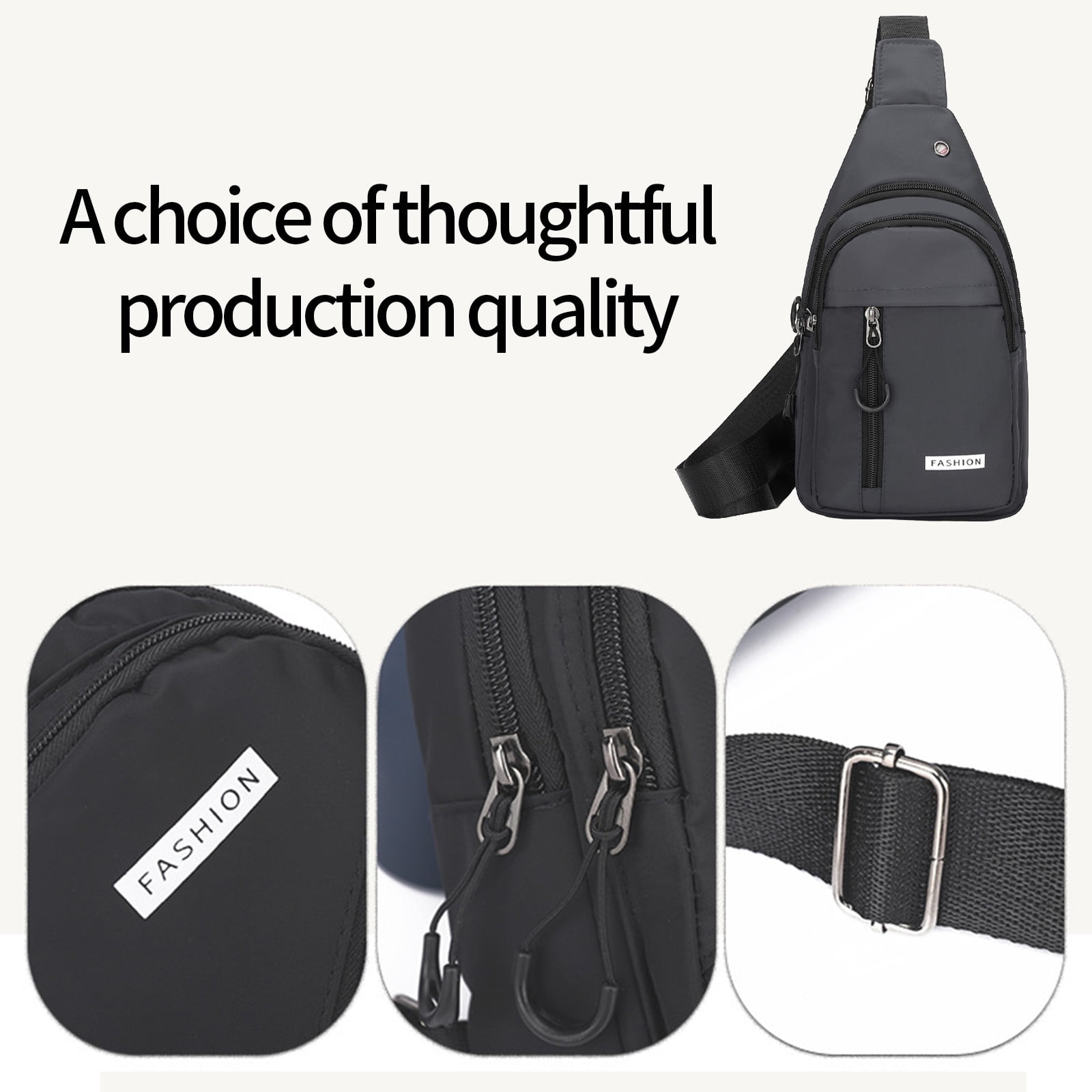 Men's Genuine Leather Chest Bag – Hiking Travel Crossbody Sling Backpack Casual Daypack (Black)
