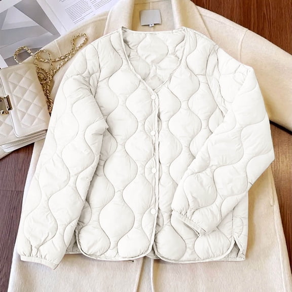 Riecok Womens Quilted Jackets Crewneck Long Sleeve Jackets Zip Up Cropped Coats with Pockets Casual Stylish Outerwear