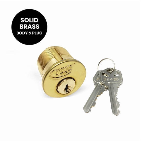 Premier Lock Brass 1-1/8" Mortise Cylinder 2 KW1 Keys 1pc