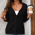 thumbnail image 2 of Jxximdong Cardigans for Women, V Neck Solid Color Thin Cut Hollow Knitted Shawl Seven Quarter Sleeve Cardigan, Women's Bolero Shrugs Black, 2 of 5