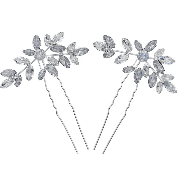 PTOOTP 1 Pair U Shaped Hairpins for Women Elegant Hair Accessories Rhinestone Silver