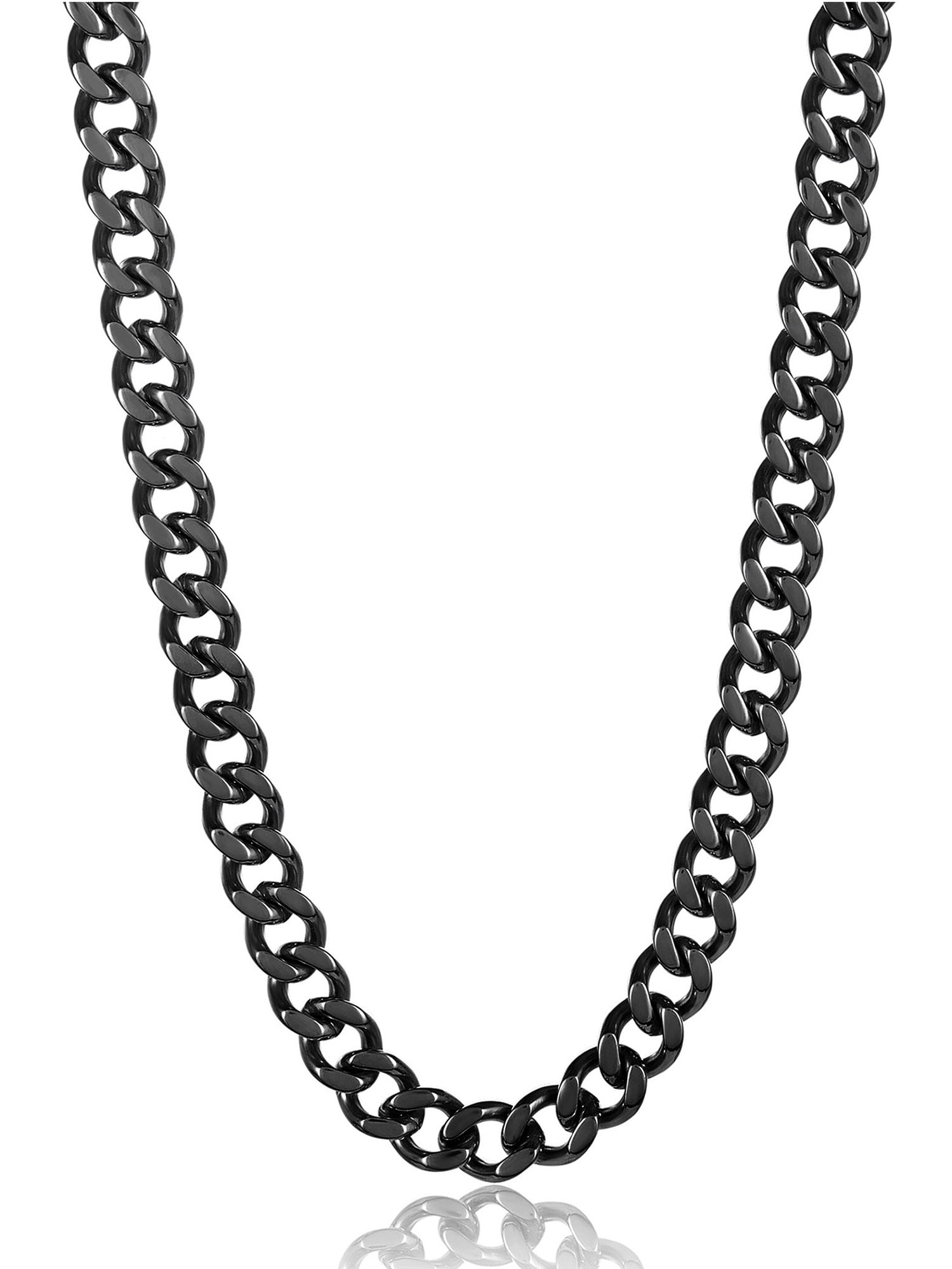 Coastal Jewelry Black Plated Stainless Steel Curb Chain Necklace (12mm