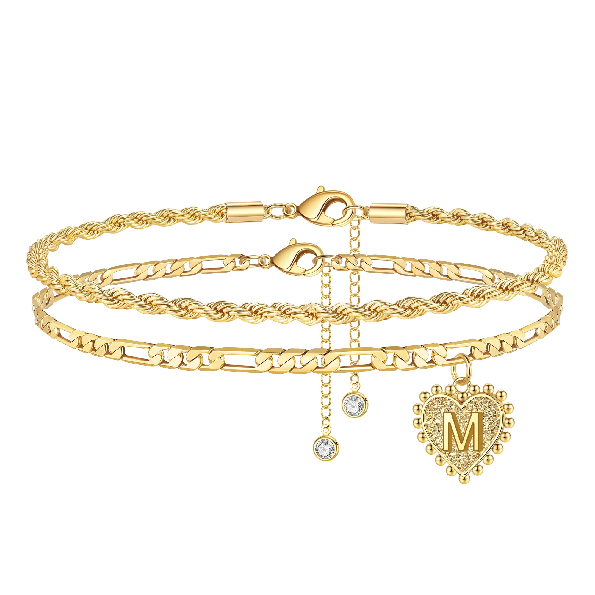 TINGN Initial Ankle Bracelets for Women 14K Gold Filled Dainty Heart Anklets