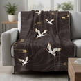 thumbnail image 2 of Japanese Style Blanket Soft Cozy Warm Twin Blanket for Bed, Plush Fuzzy Flannel Fleece Blankets for Sofa, Vintage Cranes Ocean Wave Black Grey Throw Blankets for Couch, Gifts for Men, 60"x80", 2 of 9